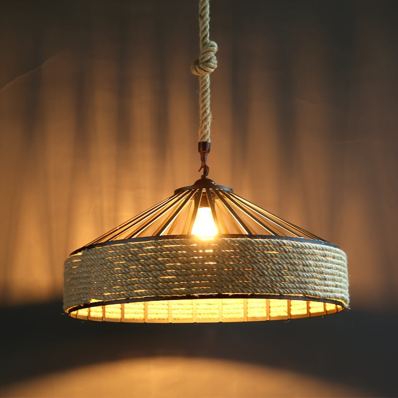 Pendente de Corda de Cânhamo Rústico | Luminária de Teto Vintage Estilo Fazenda
