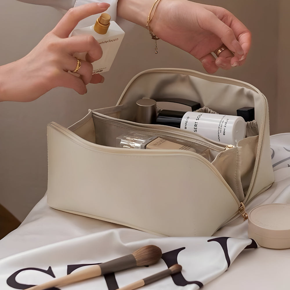 Necessaire de Viagem Organizadora de Maquiagem Estojo Cosmético de Couro Sintético de Grande Capacidade