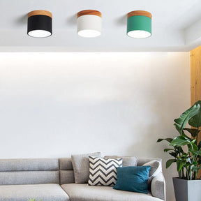 Scandinavian Macaron LED Ceiling Light | Wooden Accent Flush Mount
