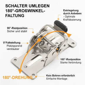 Auto-Lock Folding Bracket 90° 2-Pack – 225kg Rated & Self-Locking Design