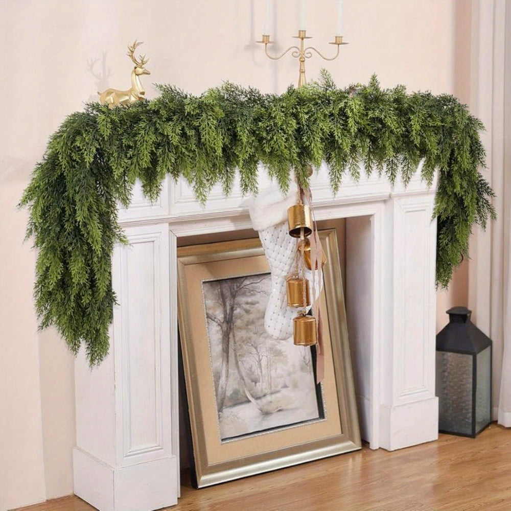 Guirlanda de Natal Artificial Folhagem Decoração Art Déco para Lareira e Escada