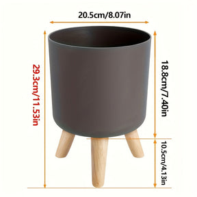 Cachepô Redondo Moderno com Pés de Madeira | Vaso Decorativo para Plantas Internas e Externas