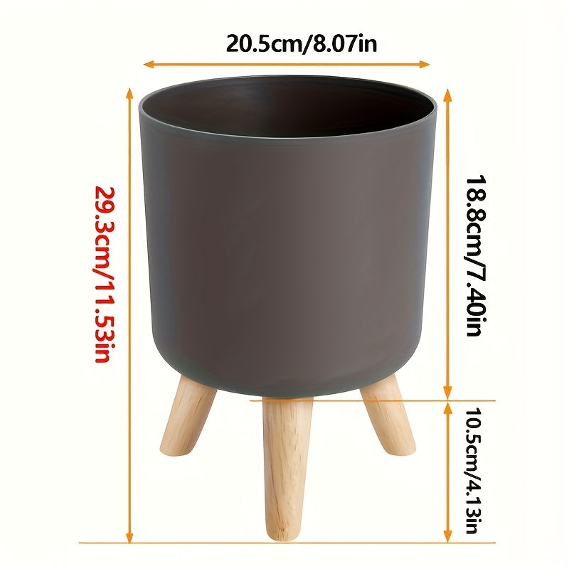 Cachepô Redondo Moderno com Pés de Madeira | Vaso Decorativo para Plantas Internas e Externas