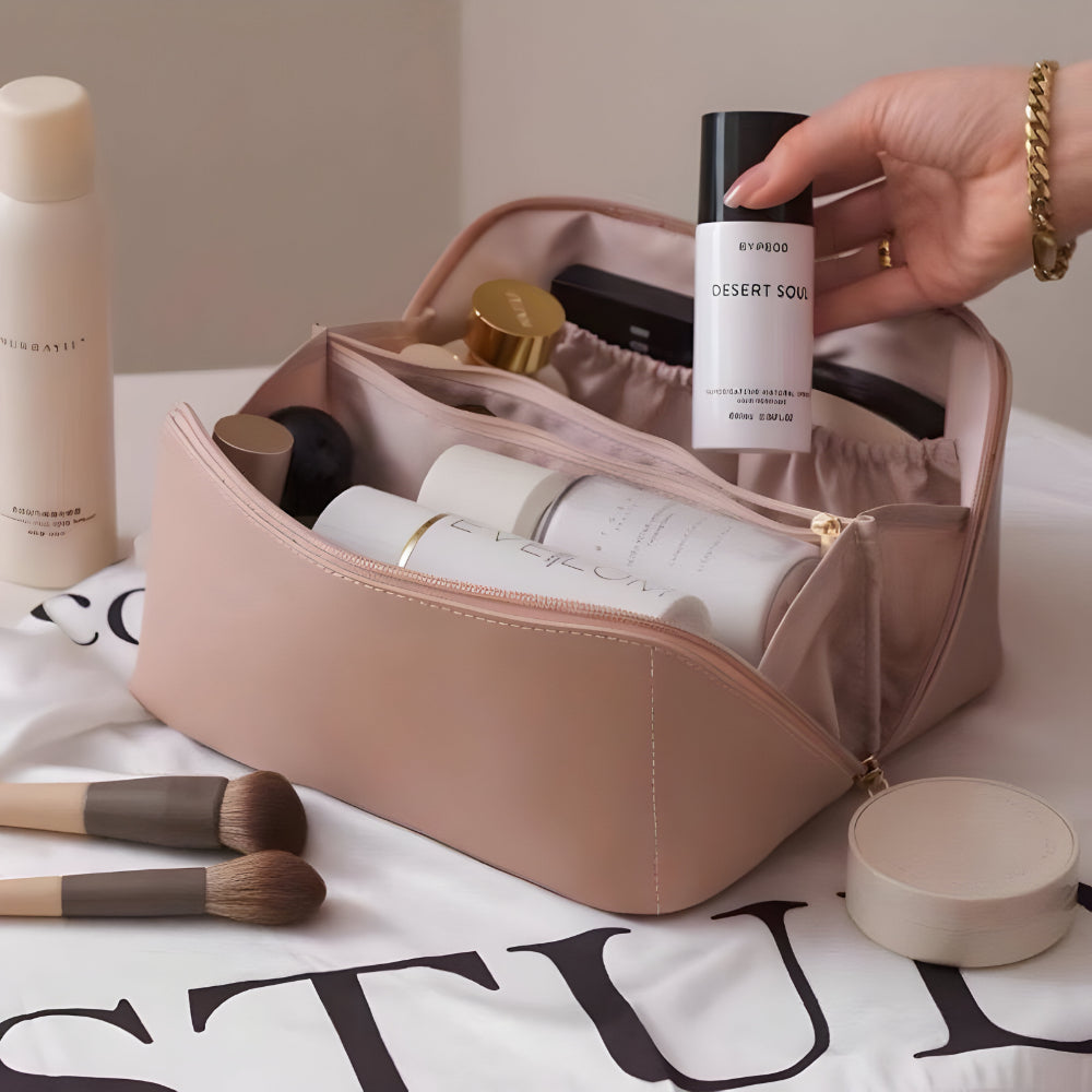 Necessaire de Viagem Organizadora de Maquiagem Estojo Cosmético de Couro Sintético de Grande Capacidade