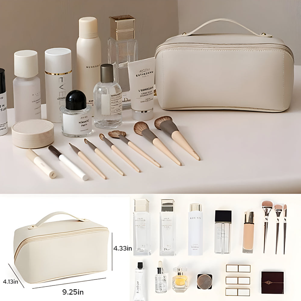 Necessaire de Viagem Organizadora de Maquiagem Estojo Cosmético de Couro Sintético de Grande Capacidade