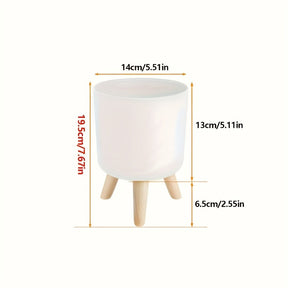 Cachepô Redondo Moderno com Pés de Madeira | Vaso Decorativo para Plantas Internas e Externas