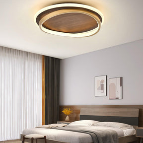 Luminária de Teto LED Moderna | Design Redondo em Nogueira e Dourado