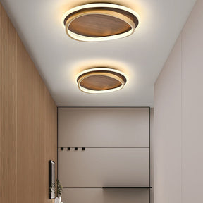 Luminária de Teto LED Moderna | Design Redondo em Nogueira e Dourado