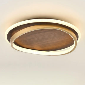 Luminária de Teto LED Moderna | Design Redondo em Nogueira e Dourado