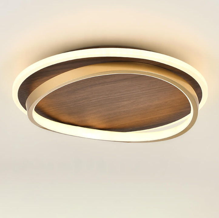 Luminária de Teto LED Moderna | Design Redondo em Nogueira e Dourado