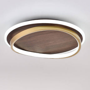 Luminária de Teto LED Moderna | Design Redondo em Nogueira e Dourado
