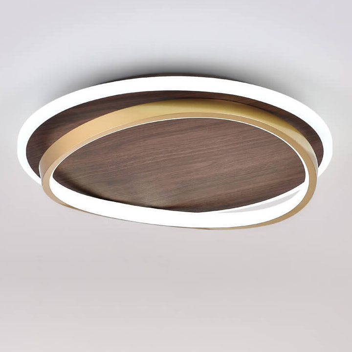 Luminária de Teto LED Moderna | Design Redondo em Nogueira e Dourado