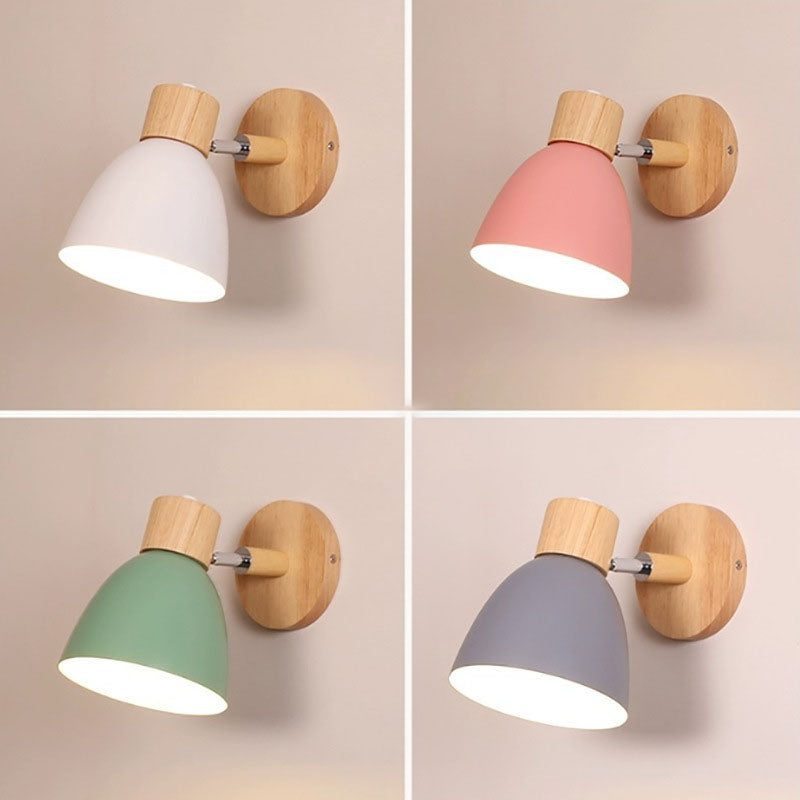 Modern Minimalist Wall Sconce | Wood & Iron Macaron Lamp
