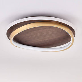 Luminária de Teto LED Moderna | Design Redondo em Nogueira e Dourado