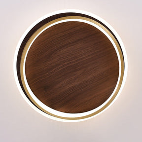 Luminária de Teto LED Moderna | Design Redondo em Nogueira e Dourado