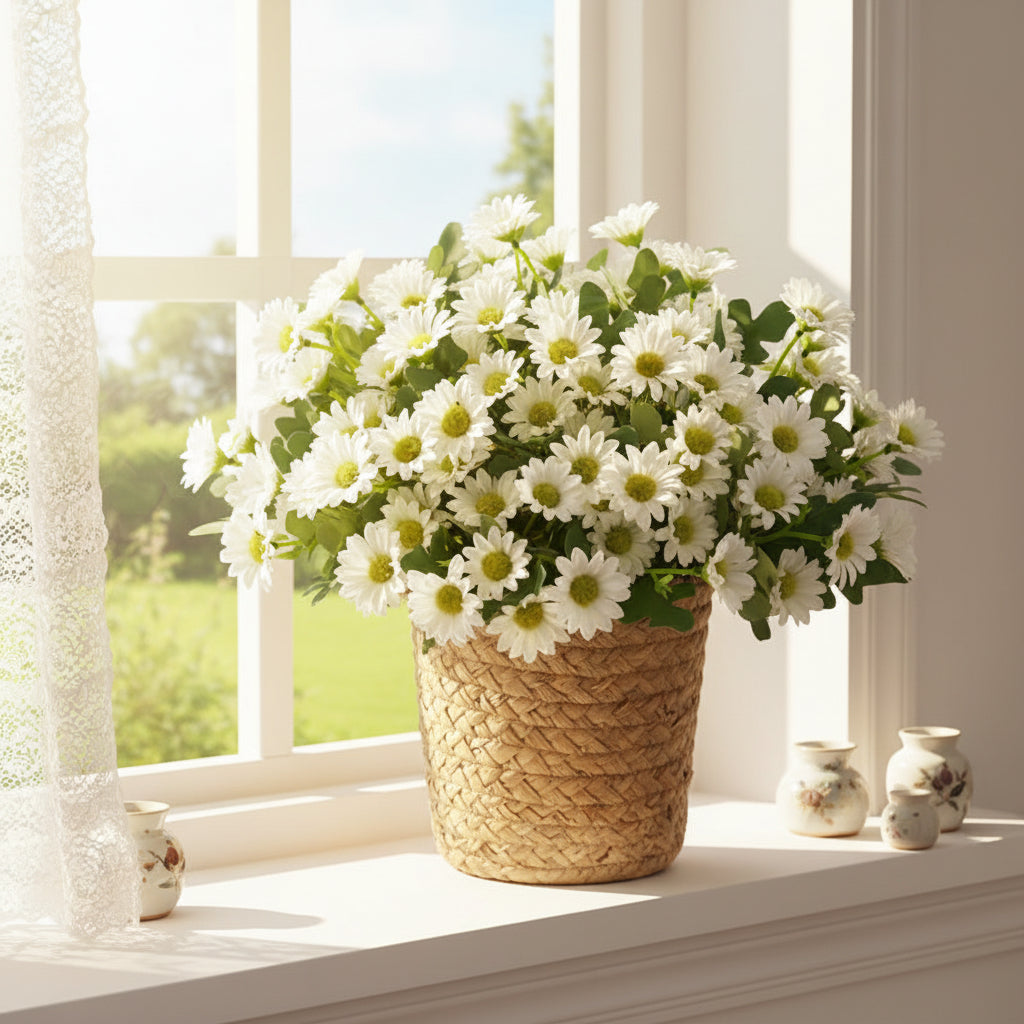 Arranjo de Flores Artificiais de Margarida para Centro de Mesa de Dia das Mães