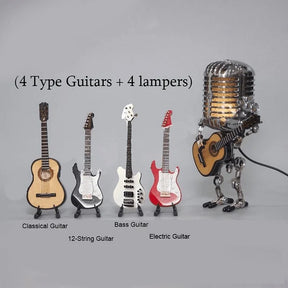 Robô Microfone de Metal Vintage com Luminária de Guitarra