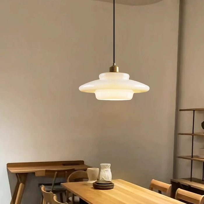 Pendente de Vidro Branco | Elegância Moderna de Meados do Século