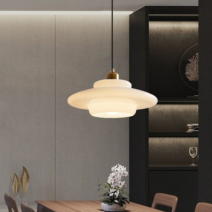 Pendente de Vidro Branco | Elegância Moderna de Meados do Século
