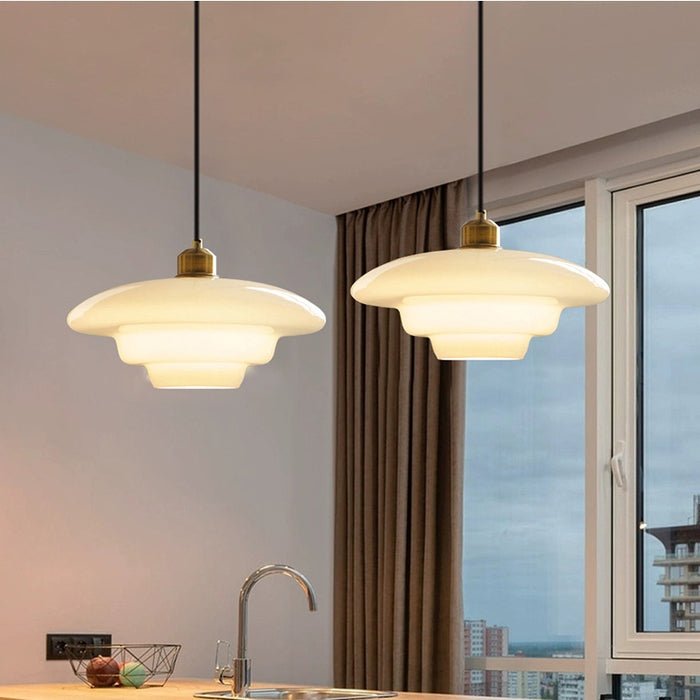 Pendente de Vidro Branco | Elegância Moderna de Meados do Século
