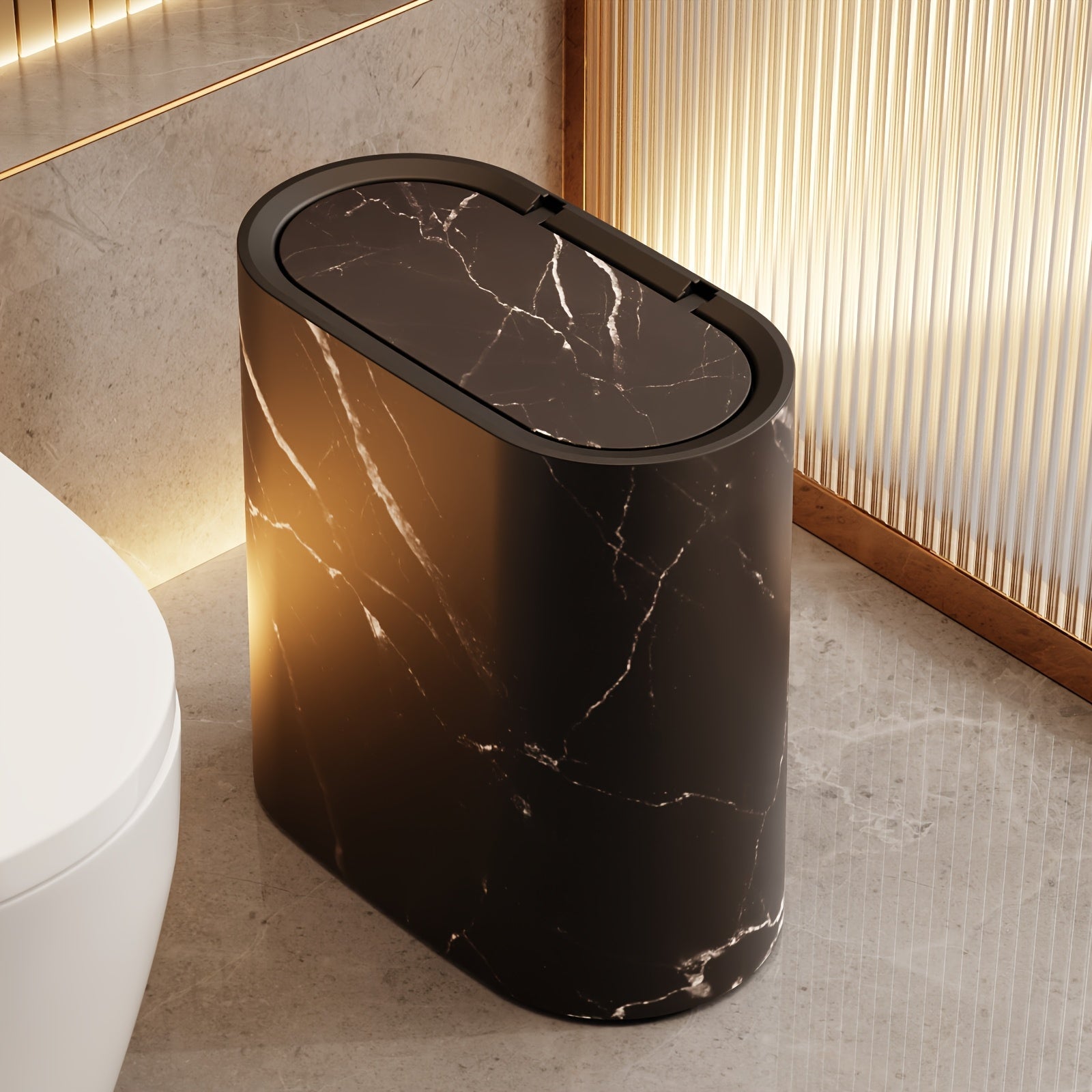 Lixeira com Estampa de Mármore | Cesto Moderno para Banheiro e Cozinha com Tampa