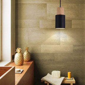 Luminária Pendente Cilíndrica Nordic Macaron | Design Moderno em Madeira e Metal