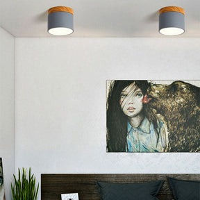 Scandinavian Macaron LED Ceiling Light | Wooden Accent Flush Mount