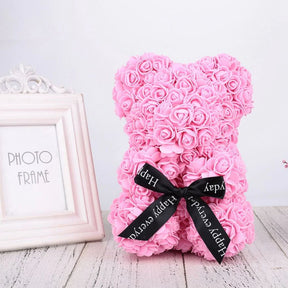 Urso de Pelúcia com Rosa do Amor Eterno Presente de Dia dos Namorados 25cm