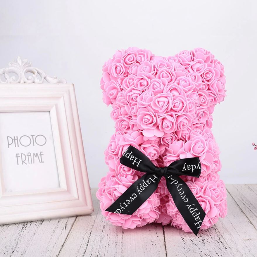 Urso de Pelúcia com Rosa do Amor Eterno Presente de Dia dos Namorados 25cm