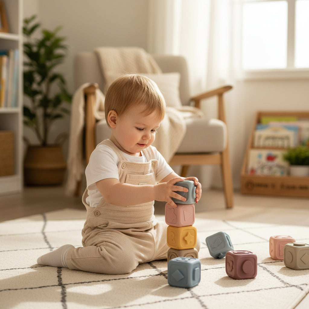 Cubos Sensoriais Educativos e Mordedores de Empilhar para Bebês