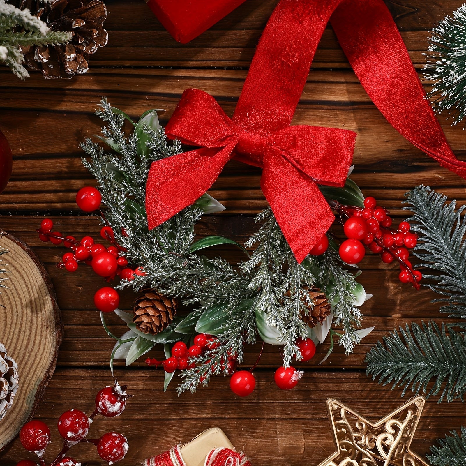 Guirlanda de Natal com Laço Vermelho e Pinha Decoração Festiva