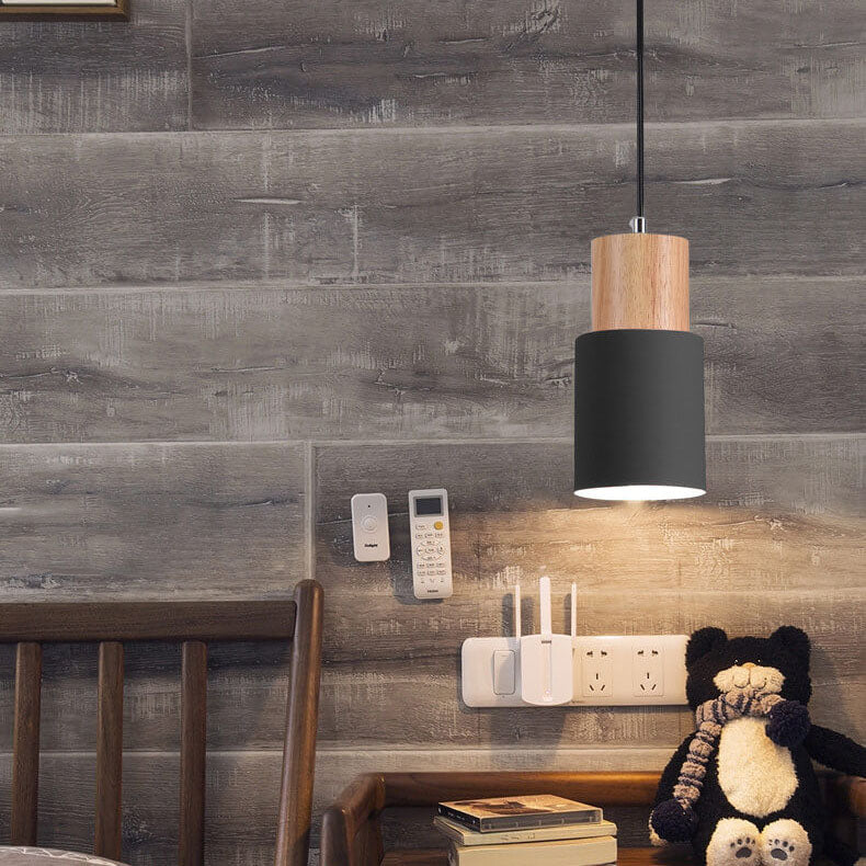 Luminária Pendente Cilíndrica Nordic Macaron | Design Moderno em Madeira e Metal