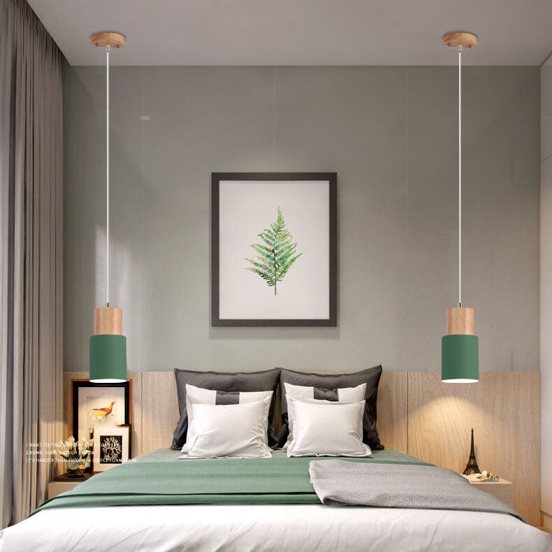 Luminária Pendente Cilíndrica Nordic Macaron | Design Moderno em Madeira e Metal