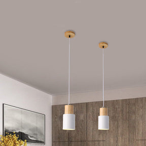 Luminária Pendente Cilíndrica Nordic Macaron | Design Moderno em Madeira e Metal