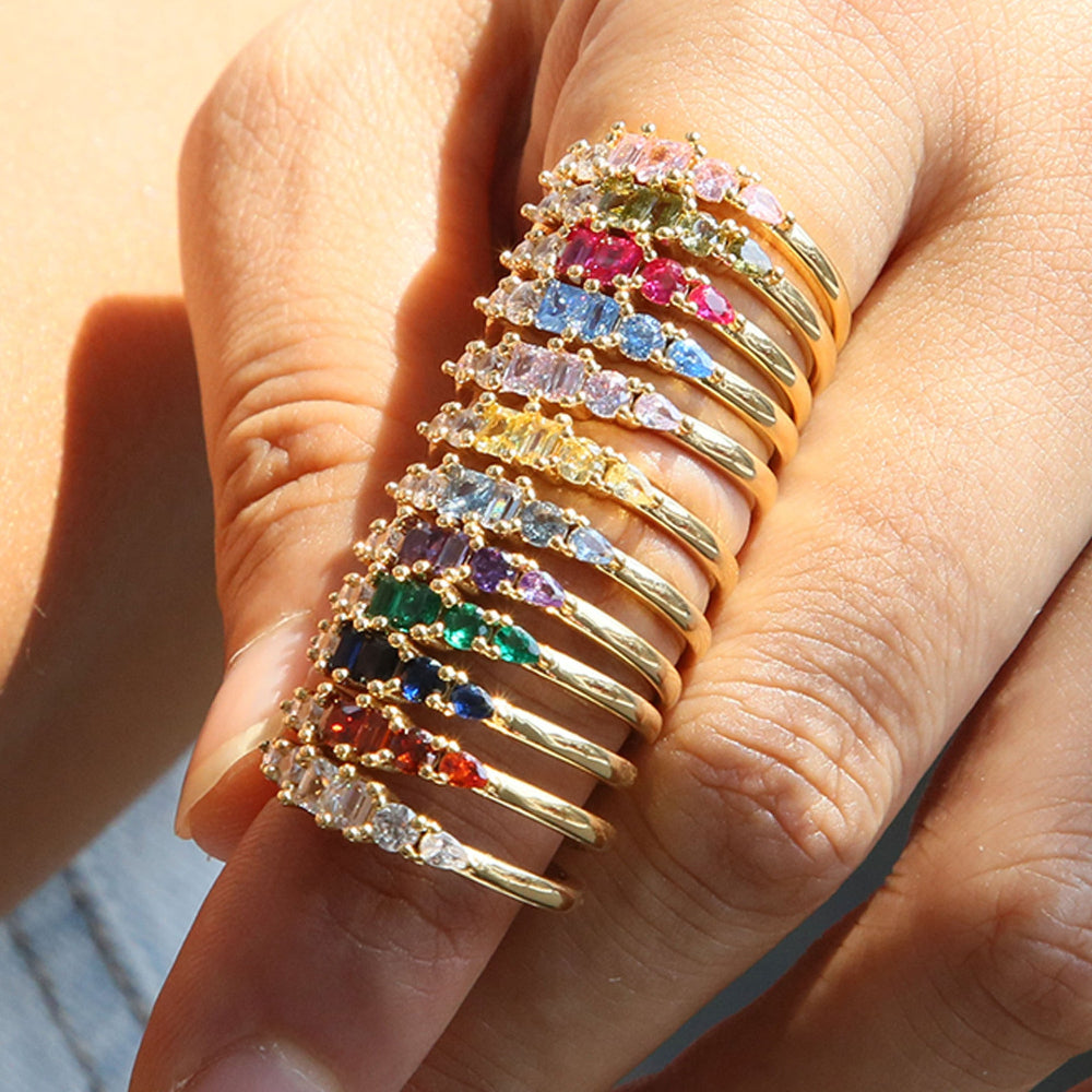 Conjunto de Anéis Dourados para o Dia das Mães, Anéis Boho Empilháveis com Strass