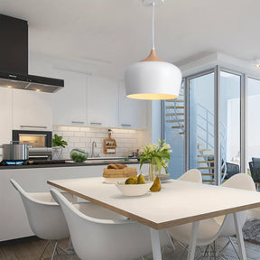 Modern Scandinavian Pendant Light | Iron & Wood Grain Design