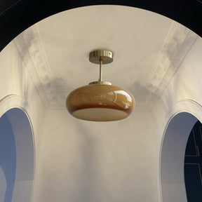 Pendente de Teto Vintage em Latão e Vidro Amarelo | Semi-Embutido
