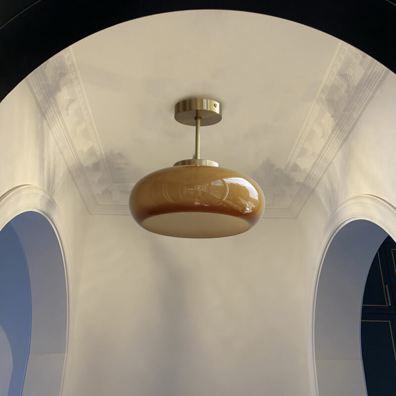 Pendente de Teto Vintage em Latão e Vidro Amarelo | Semi-Embutido