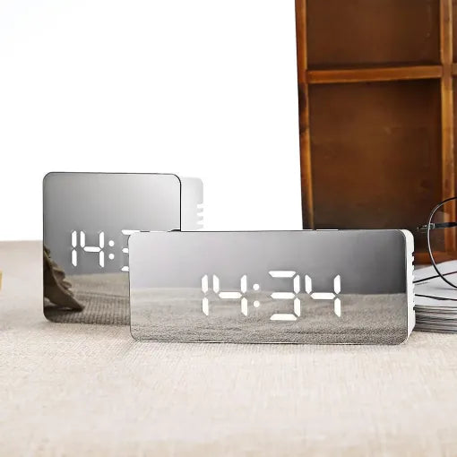 Despertador Digital Espelho Inteligente de Mesa para Cabeceira com Luz Noturna