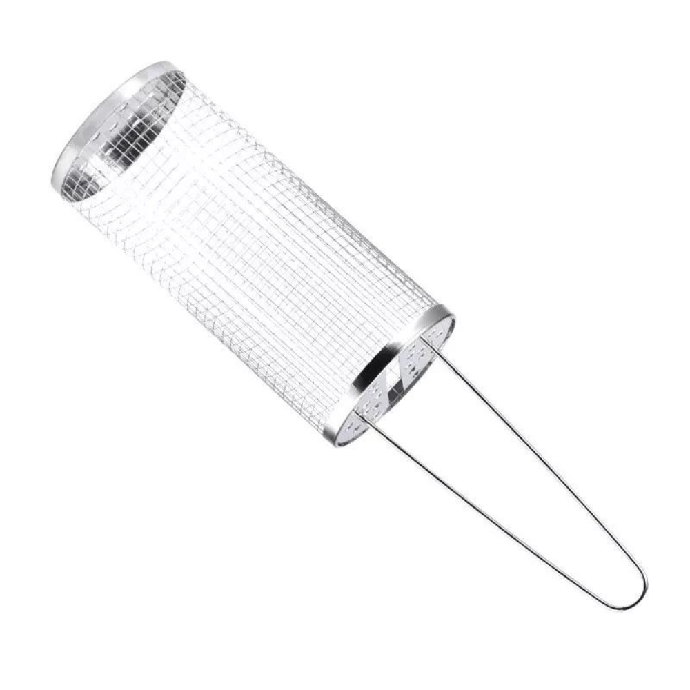 Cesta para Grelhar Churrasco Redonda em Aço Inoxidável