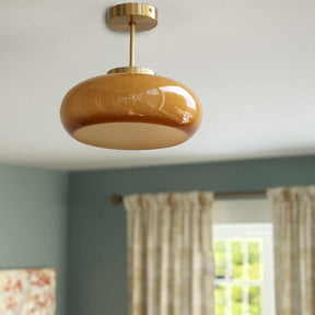 Pendente de Teto Vintage em Latão e Vidro Amarelo | Semi-Embutido