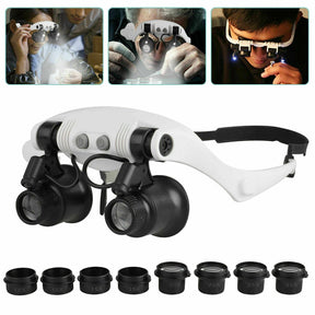 Lupa de Cabeça com 8 Lentes e Luz LED para Joalheiro