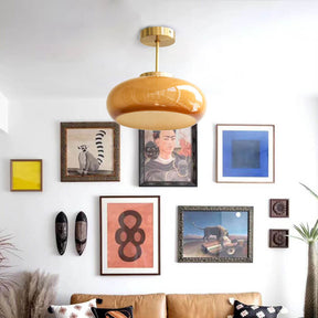 Pendente de Teto Vintage em Latão e Vidro Amarelo | Semi-Embutido