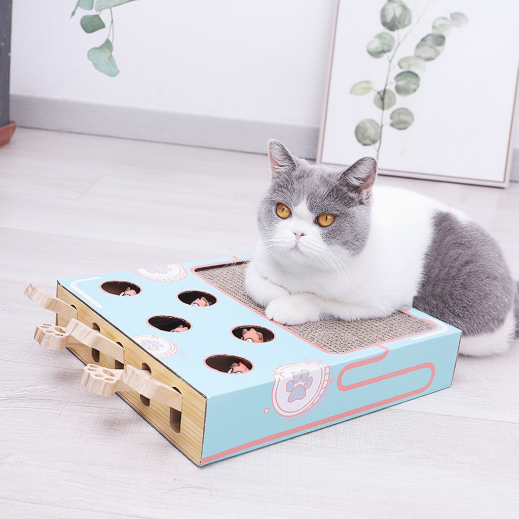 Caixa de Quebra-cabeça Arranhadora para Gatos Brinquedo Interativo