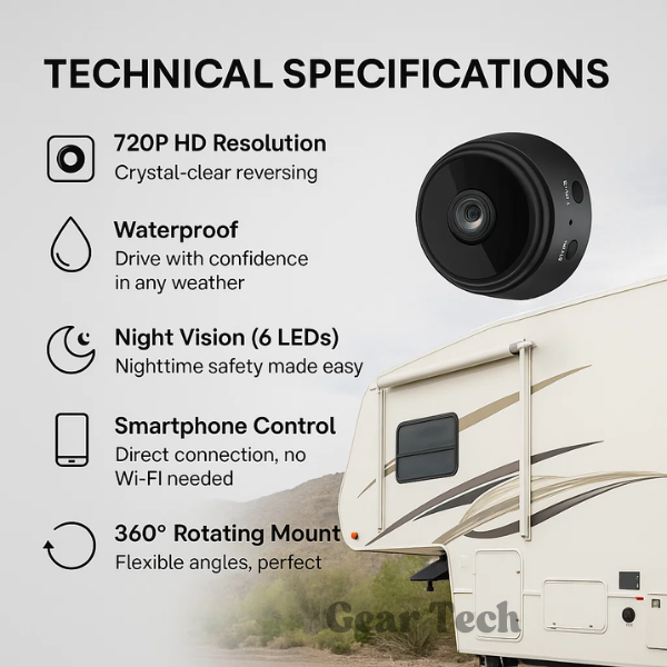 Câmera de Ré Wireless HD – Visão Noturna à Prova d'Água para RV, Caminhão e Trailer