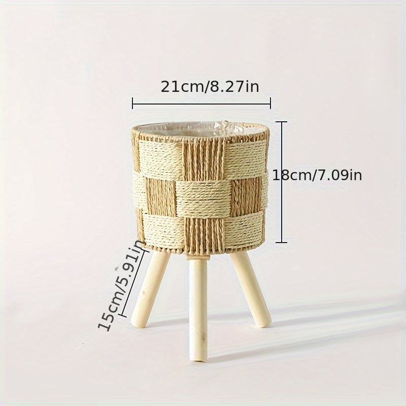 Suporte para Plantas de Bambu Estilo Boêmio | Cachepô de Rattan Feito à Mão com Pés de Madeira