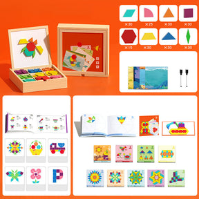 Magnetic Wooden Building Blocks – Pattern Cards Included, Educational & Creative