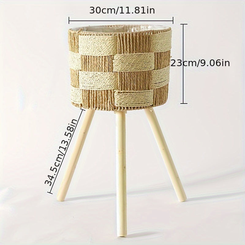 Suporte para Plantas de Bambu Estilo Boêmio | Cachepô de Rattan Feito à Mão com Pés de Madeira