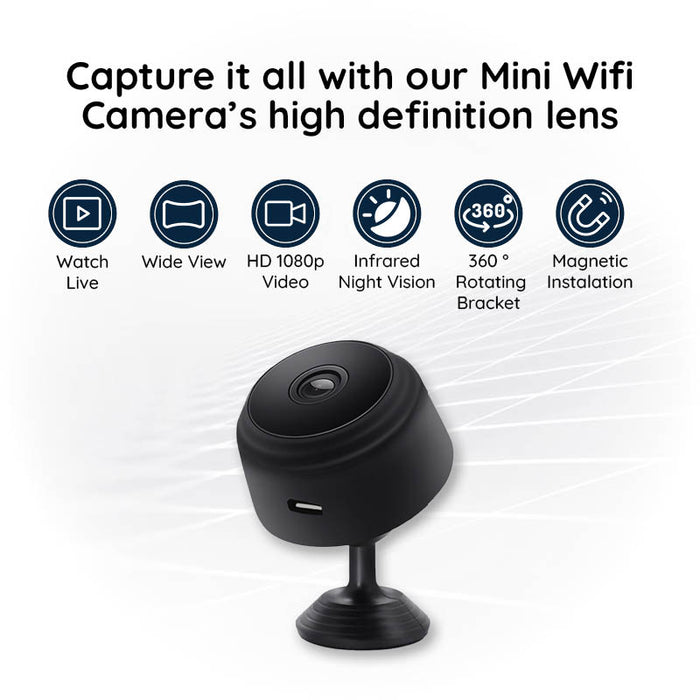 Minicâmera WiFi HD 1080P com Visão Noturna