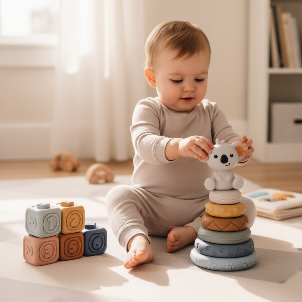 Cubos Sensoriais Educativos e Mordedores de Empilhar para Bebês